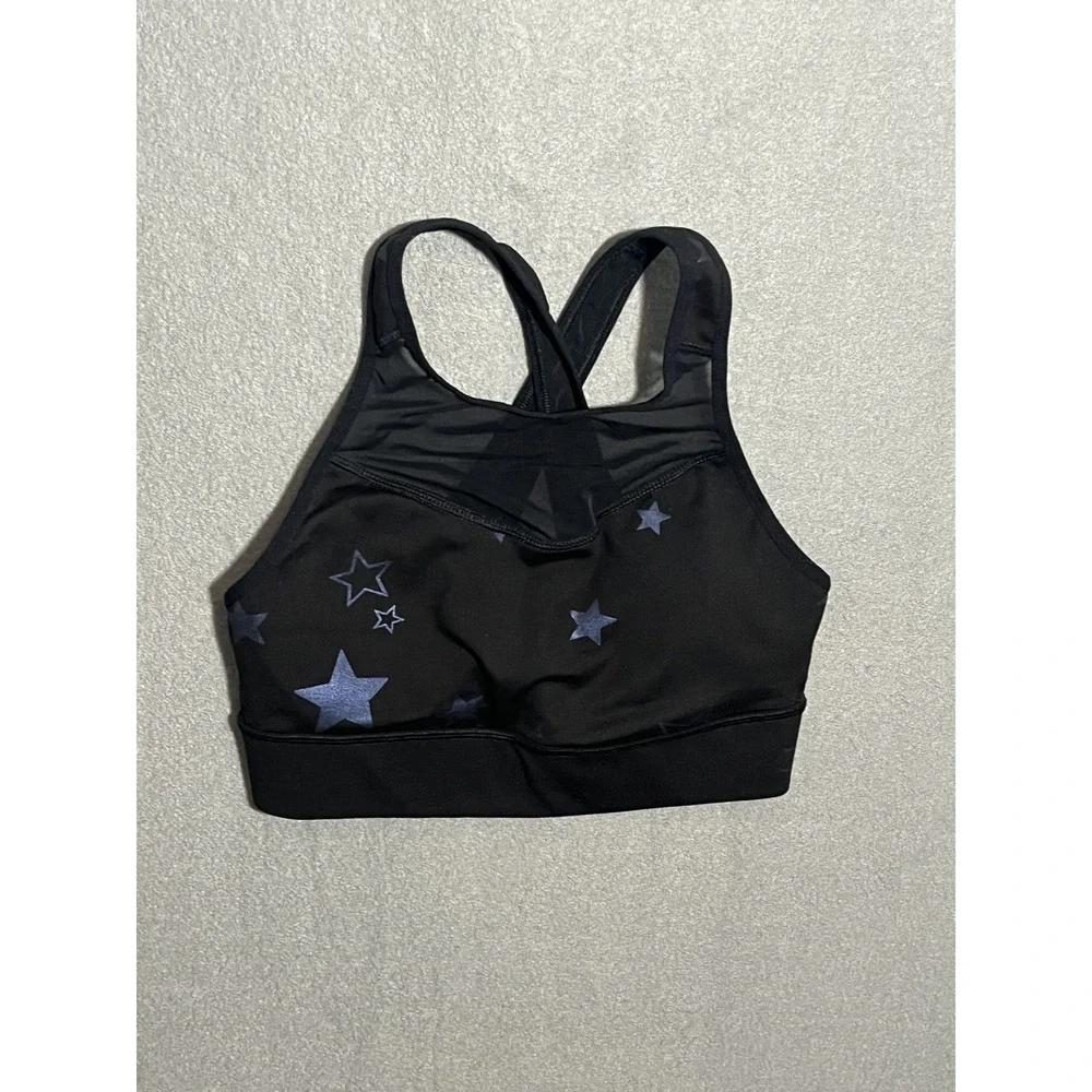 Old Navy Active Go-Dry Black Star Print Sports Bra Women's Size S Mesh Racerback